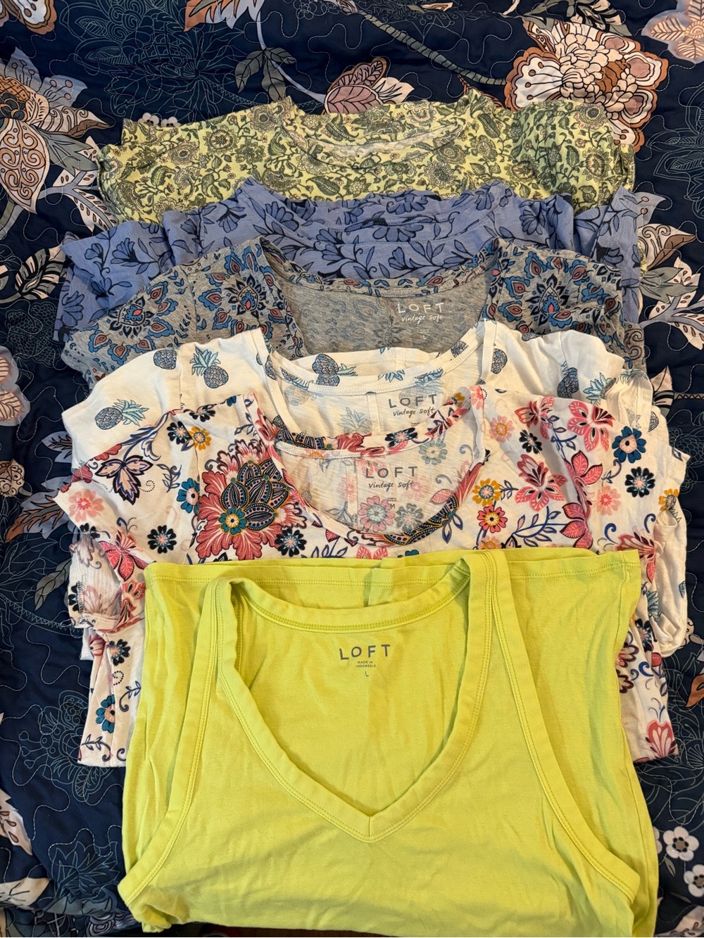 LOFT Mixed Floral & Solid Tank Tops — Lime, White, Blue, Green